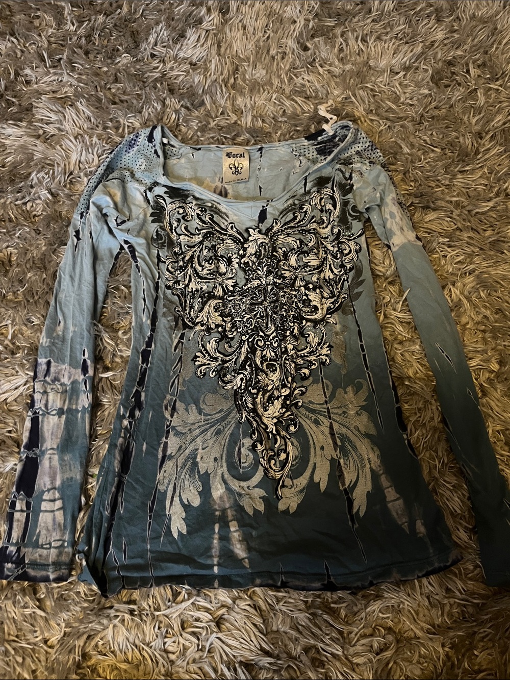 Women's Long-Sleeve Embellished Teal long sleeve Top